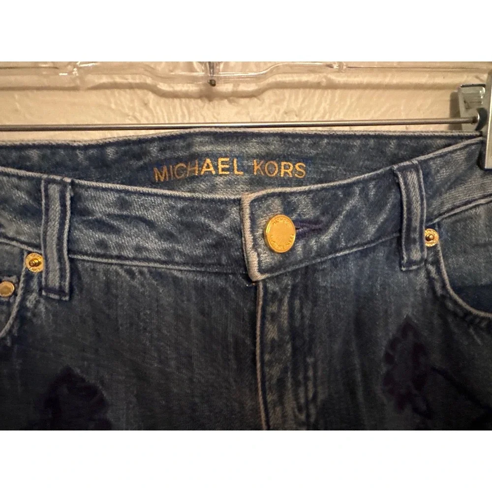 Michael Kors Dillon‎ Relaxed Embroidered Floral Jeans Denim Blue Women's